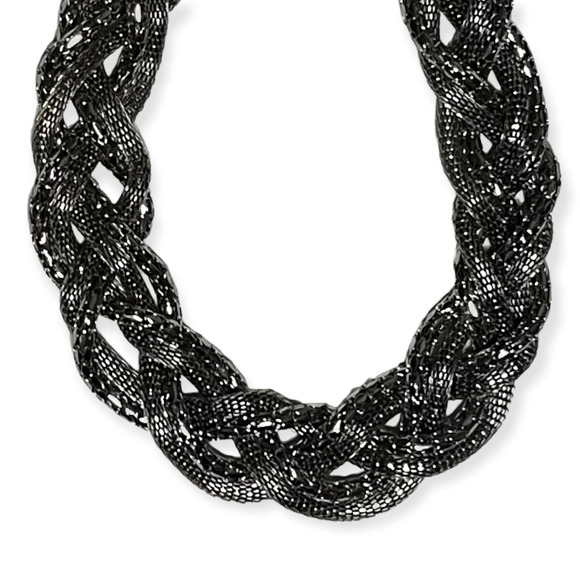 Multi Strand Shiny Braided Chunky Tube Silvertone Metal Chain Necklace - Picture 4 of 12